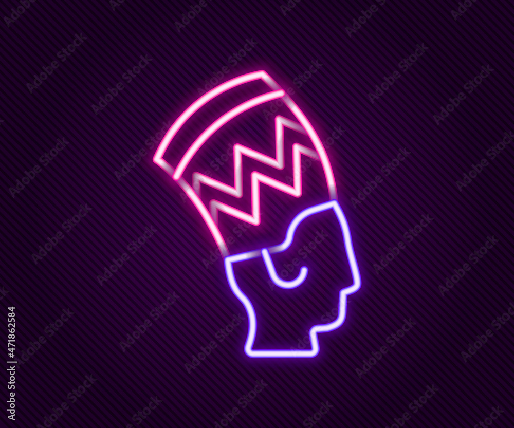 Glowing neon line Nefertiti icon isolated on black background. Colorful outline concept. Vector Glowing neon line Nefertiti icon isolated on black background. Colorful outline concept. Vector
