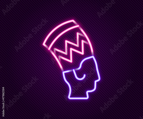 Glowing neon line Nefertiti icon isolated on black background. Colorful outline concept. Vector