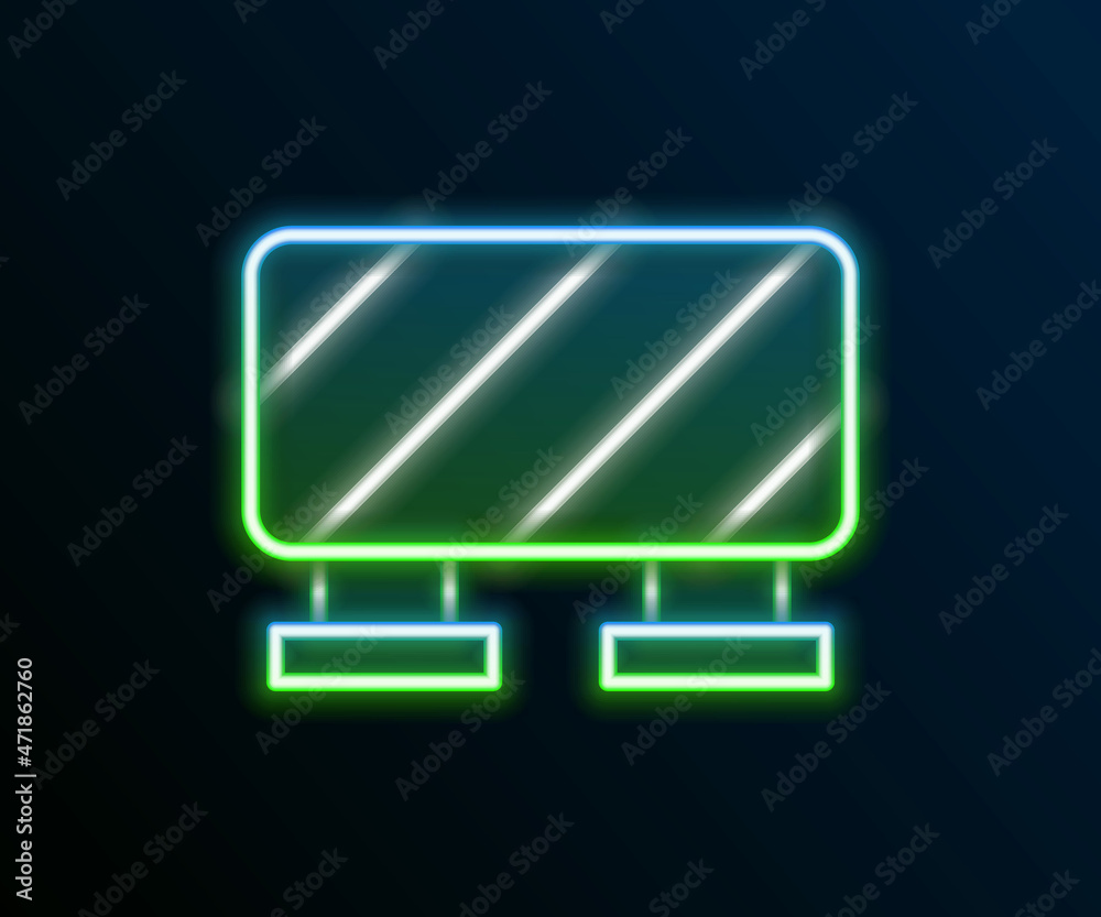 Glowing neon line Road barrier icon isolated on black background. Symbol of restricted area which are in under construction processes. Repair works. Colorful outline concept. Vector Glowing neon line Road barrier icon isolated on black background. Symbol of restricted area which are in under construction processes. Repair works. Colorful outline concept. Vector