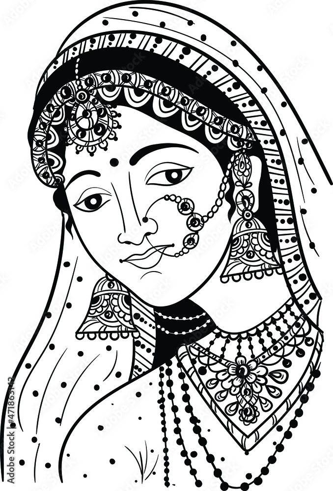 Indian bride black and white line drawing clip art. Indian wedding clip ...