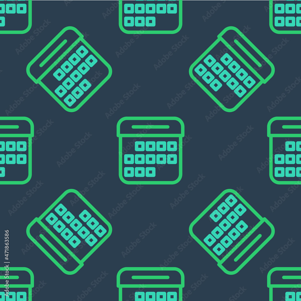 Line Calendar icon isolated seamless pattern on blue background. Event reminder symbol. Vector