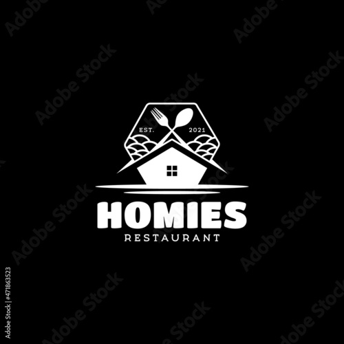 Restaurant Hexagon Logo With Cutlery Crossed