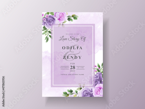 Beautiful purple flowers wedding invitation template © agnetart