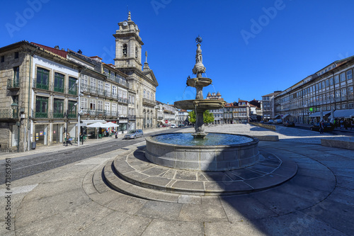 Largo Toural Square fountain, Guimaraes, Minho, Portugal photo