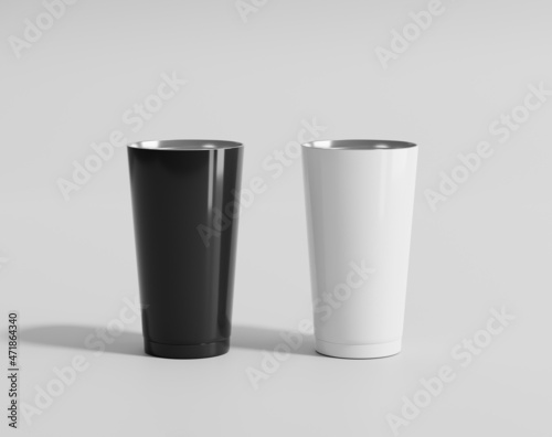 Stainless thermos water bottle mockup, steel coffee bottle