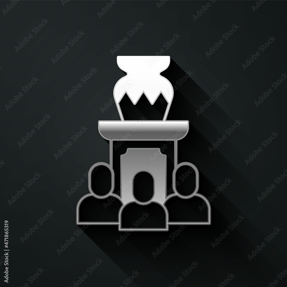 Silver Auction ancient vase icon isolated on black background. Auction bidding. Sale and buyers. Long shadow style. Vector