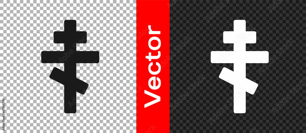 Obraz premium Black Christian cross icon isolated on transparent background. Church cross. Vector