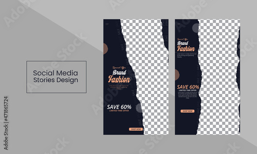 Fashion Instagram Stories Template, Vector banner of discounts and mega sales on social media and stories.