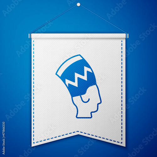 Blue Nefertiti icon isolated on blue background. White pennant template. Vector