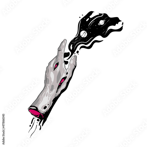 man's hand and universe ,planet ,space ,hand drawn hand vector patterns