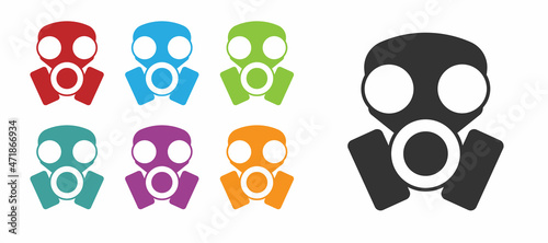 Black Gas mask icon isolated on white background. Respirator sign. Set icons colorful. Vector