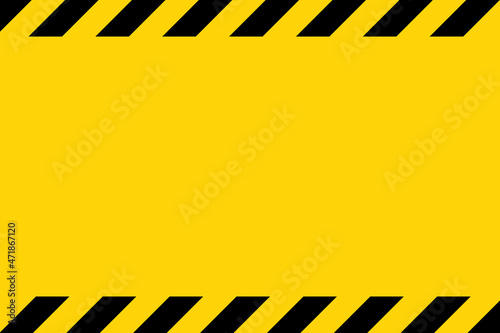 Black and yellow diagonal line striped. Blank vector illustration warning background. Hazard caution sign tape. Space for text