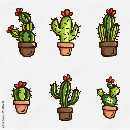 cactus doodle vector collection design