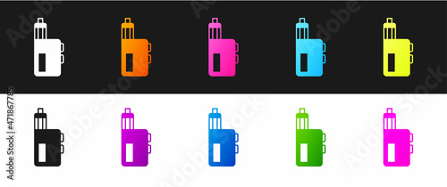 Set Vape mod device icon isolated on black and white background. Vape smoking tool. Vaporizer Device. Vector
