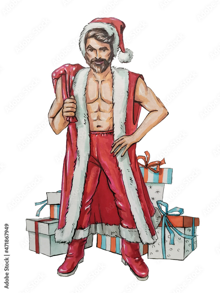 sexy santa and gifts illustration