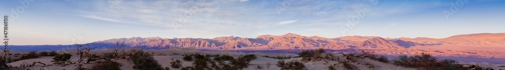 Dunes in the desert of Death Valley at sunset