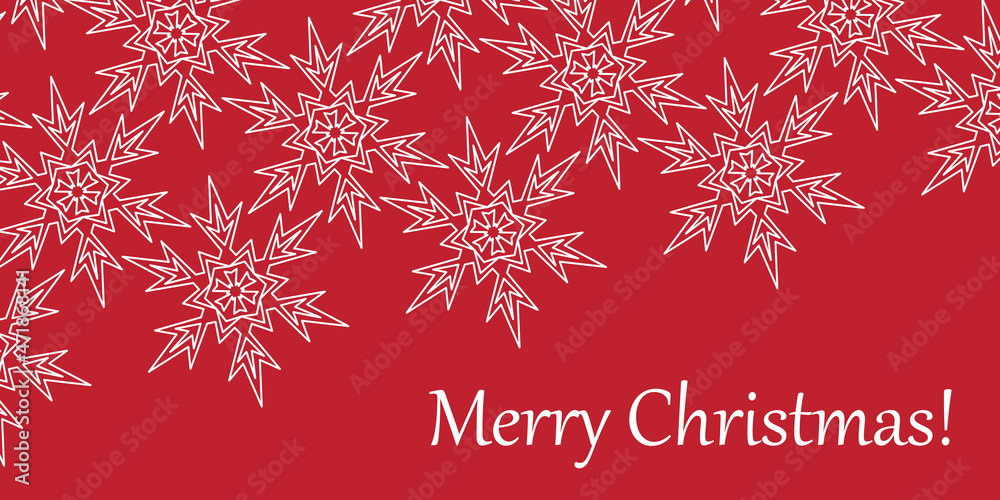 Christmas header card decorated with snowflakes. Merry Christmas and Happy New Year