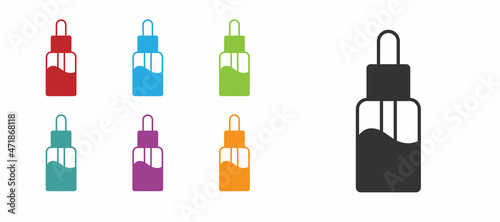 Black Vape liquid bottle for electronic cigarettes icon isolated on white background. Set icons colorful. Vector