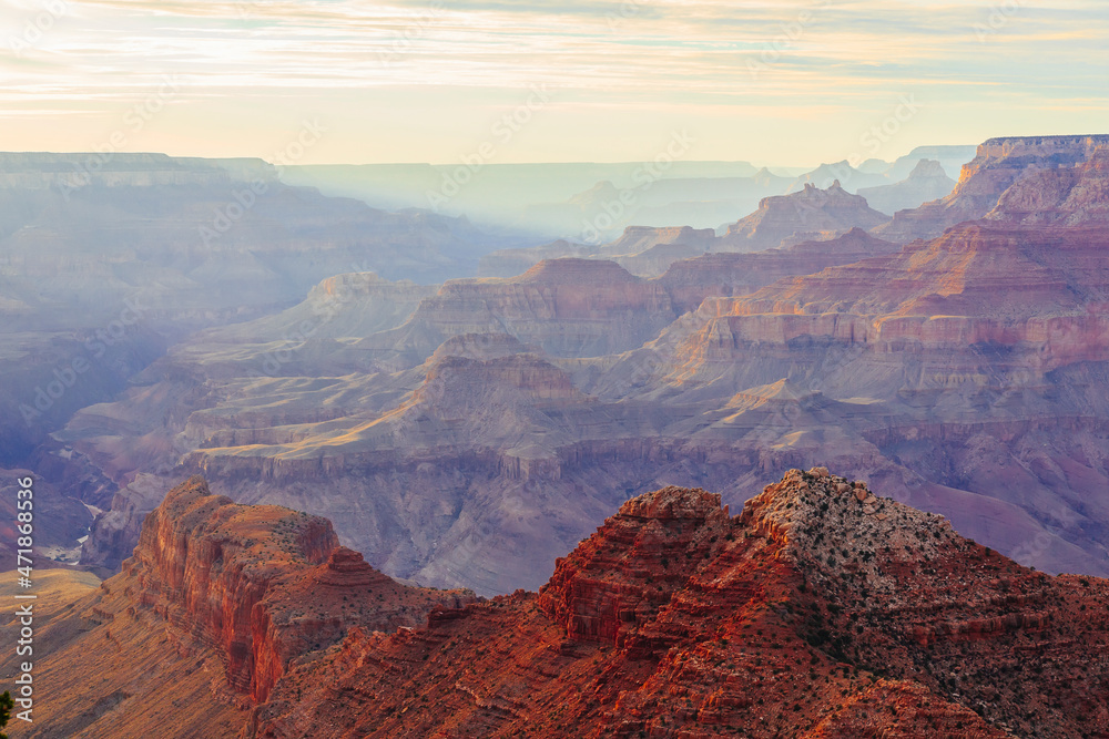 Grand Canyon at the sunset with colorful cliffs, Arizona, USA
