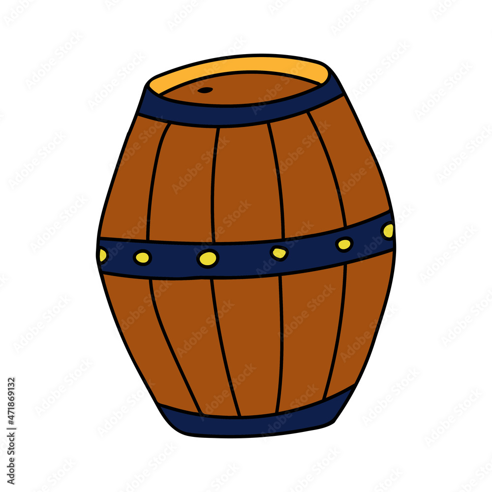 Pirate barrel in cartoon style. A design element. Vintage, retro design. Cartoon illustration. Pirate barrel in cartoon style. A design element. Vintage, retro design. Cartoon illustration.
