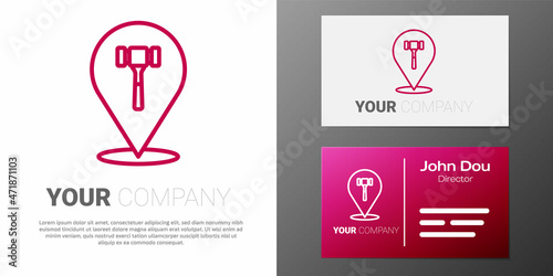 Logotype line Auction hammer icon isolated on white background. Gavel - hammer of judge or auctioneer. Bidding process, deal done. Auction bidding. Logo design template element. Vector