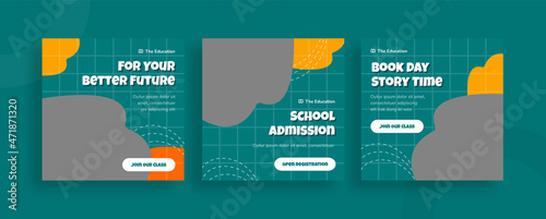 Set of editable templates for Instagram post, Facebook feed, corporate, advertisement, and business, store, back to school, course, fresh design with green and yellow color (1/3)