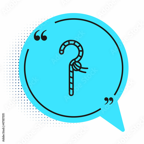 Black line Crook icon isolated on white background. Ancient Egypt symbol. Scepters of egypt. Blue speech bubble symbol. Vector