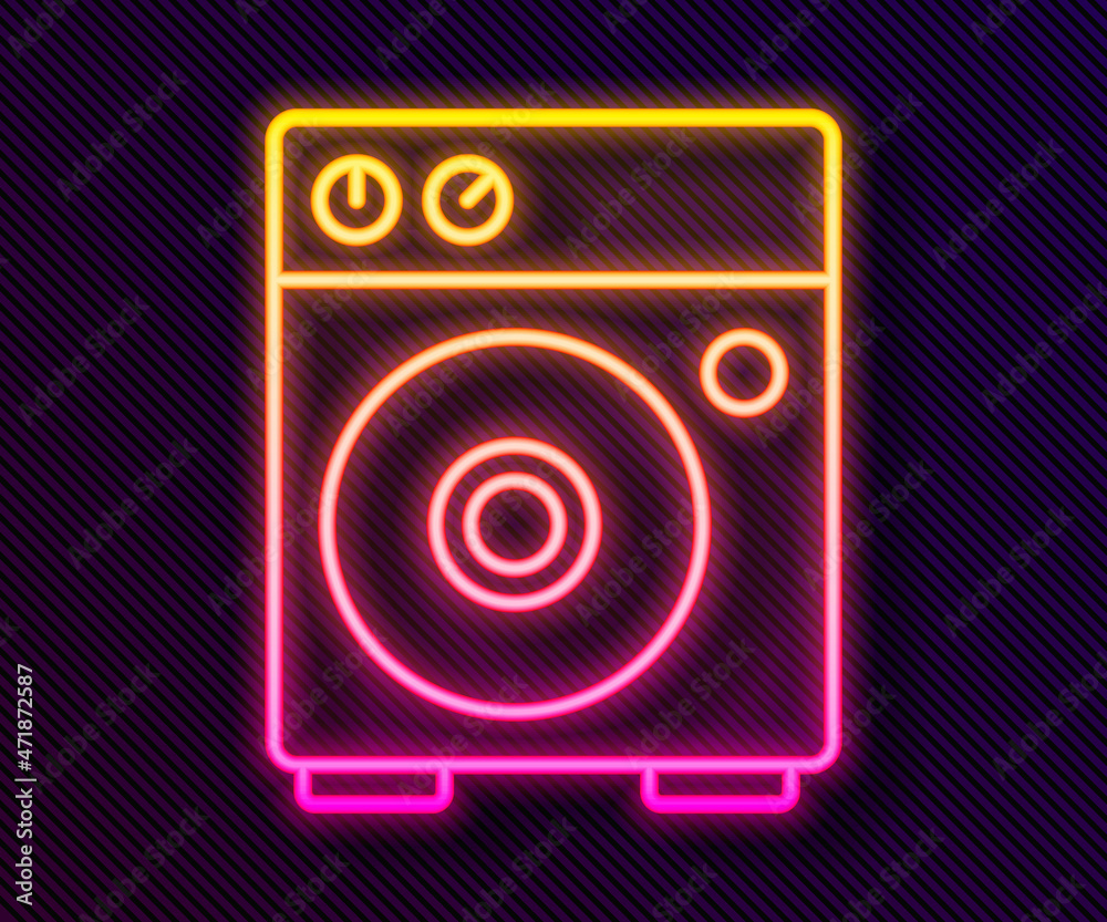 Glowing neon line Guitar amplifier icon isolated on black background. Musical instrument. Vector Glowing neon line Guitar amplifier icon isolated on black background. Musical instrument. Vector
