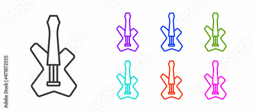Black line Electric bass guitar icon isolated on white background. Set icons colorful. Vector