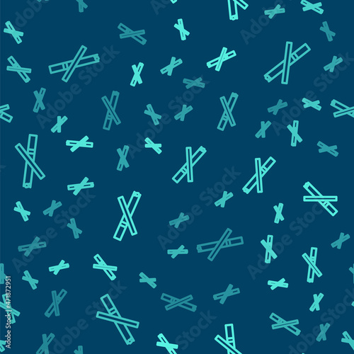 Green line No smoking icon isolated seamless pattern on blue background. Cigarette smoking prohibited sign. Vector