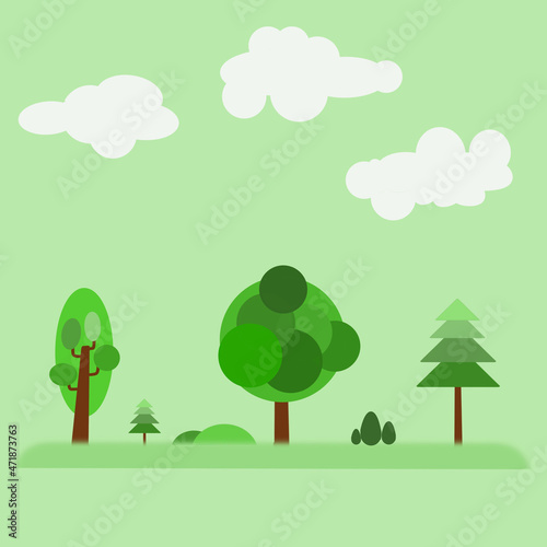 illustration flat art design trees and white cloud in garden  graphic art tree design nature background and wallpaper