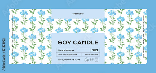 Hand drawn botanical vector cosmetics label design template for soy candle