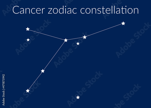 Cancer zodiac constellation sign with stars on blue background of cosmic sky