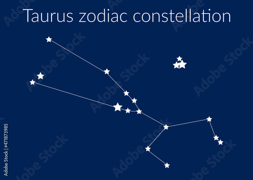 Taurus zodiac constellation sign with stars on blue background of cosmic sky