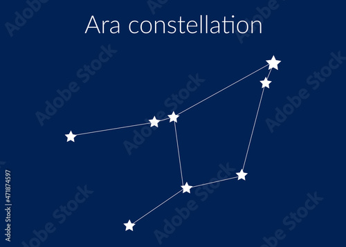 Ara zodiac constellation sign with stars on blue background of cosmic sky