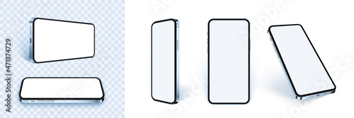 Blue phone mockup set, realistic 3d smartphone