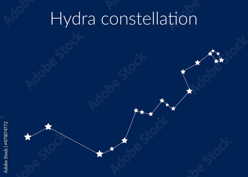 Hydra zodiac constellation sign with stars on blue background of cosmic sky