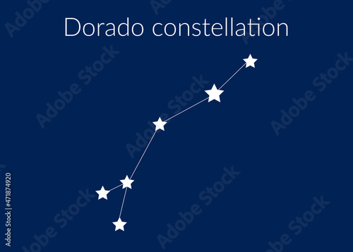 Dorado zodiac constellation sign with stars on blue background of cosmic sky