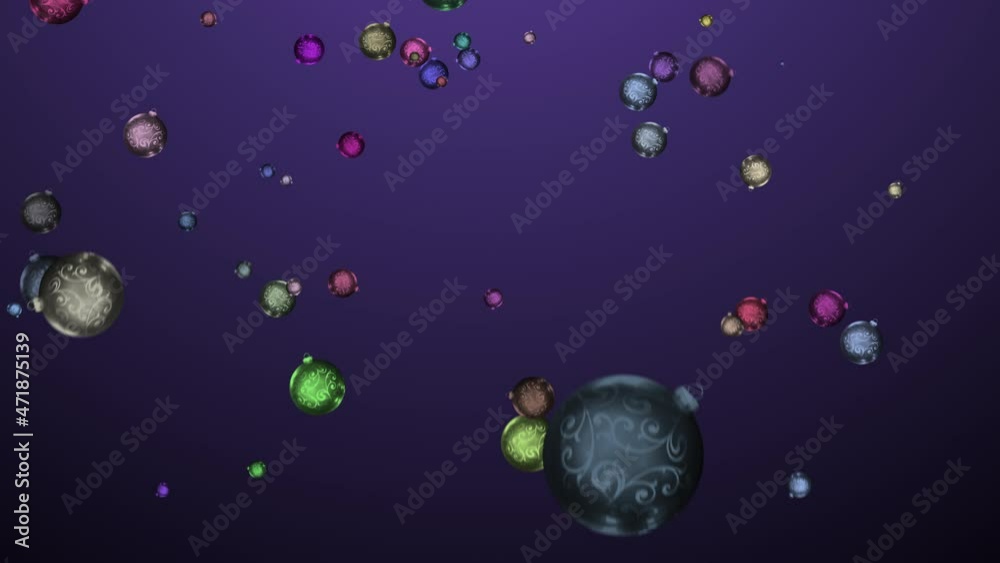 Multicolored christmas toys falling on dark background video element Multicolored christmas toys falling on dark background video element