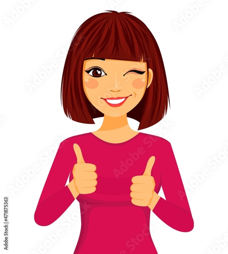 Girl's emotion. Hand gestures, character. Flat style on a white background. Cartoon 