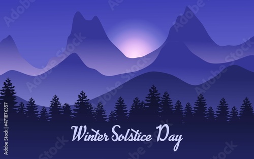 Winter solstice day on 21 st of December. Greeting card design templates. The dark sky with sunset or sunrise.