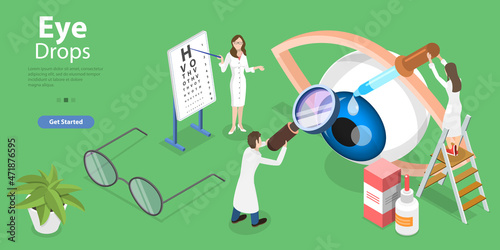 3D Isometric Flat Vector Conceptual Illustration of Eye Drops, Ophthalmology and Eyesight Care