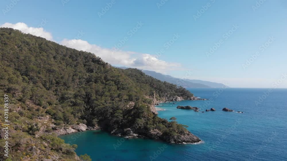 Aerial drone view to coast and bays near Oludeniz Likya yolu. Relax, meditation Aerial drone view to coast and bays near Oludeniz Likya yolu. Relax, meditation