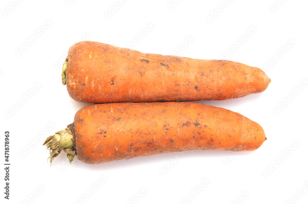 Dirty carrots on a white background. Dirty carrots on a white background.