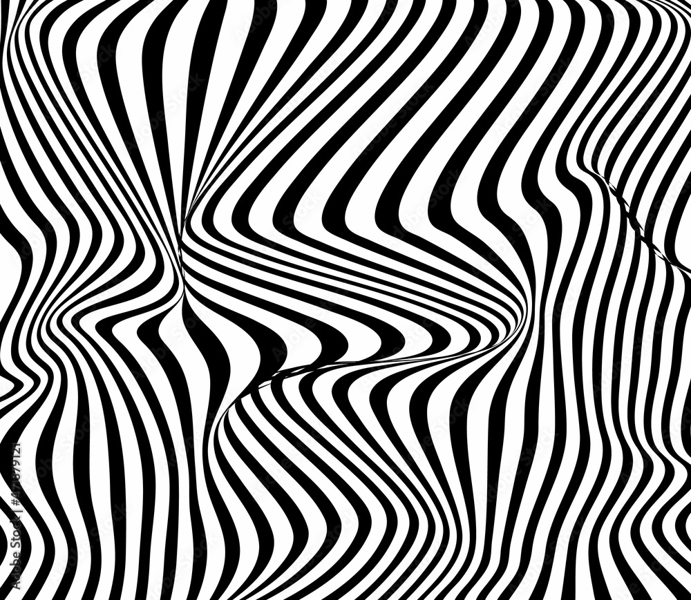 Abstract twisted illusion background patterns. Optical illusion of a wavy image, black on a white background. Vector illustration