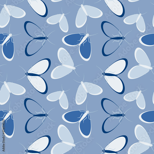 Seamless pattern - stylized moths - graphics. Summer, insects, unbearable ease of life. Wallpapers, textiles, packaging