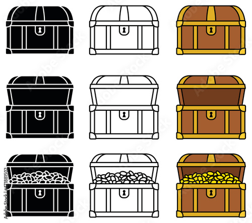 Treasure Chest Clipart Set - Outline and Silhouette