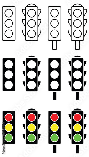 Traffic Light Clipart Set - Outline, Silhouette and Color