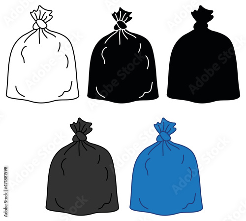 Garbage / Recycling Bag Clipart Set - Outline, Silhouette and Color