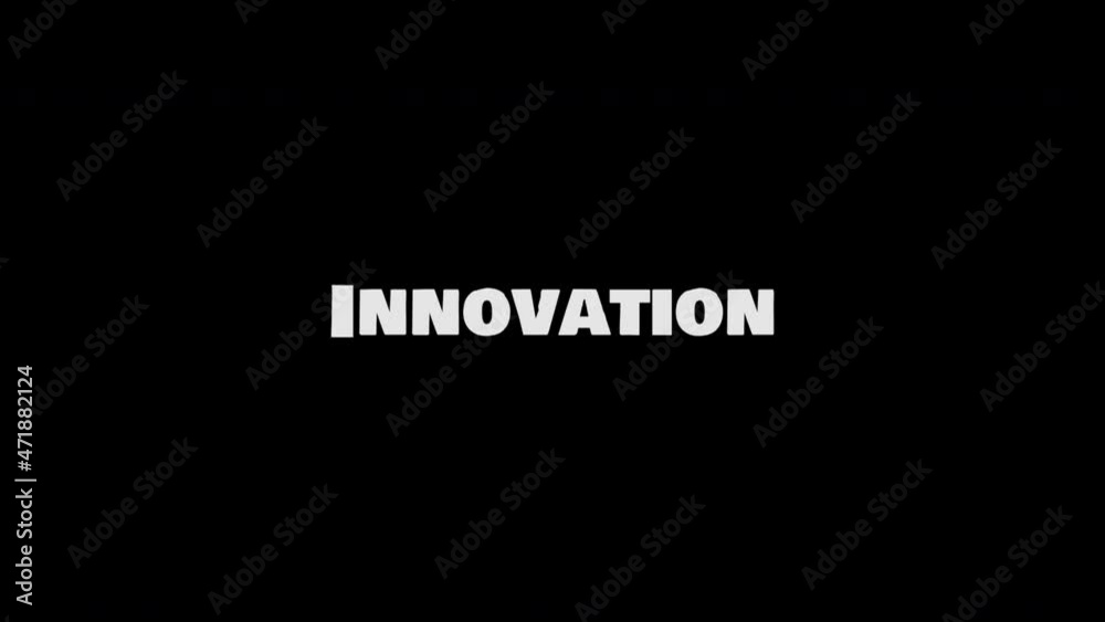 Intro on black background - Innovation. Pop-up text screen saver with text Concept for webinars, training videos, video presentations, video demonstrations, video ads and other. Intro on black background - Innovation. Pop-up text screen saver with text Concept for webinars, training videos, video presentations, video demonstrations, video ads and other.